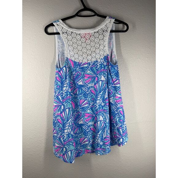 Lilly Pulitzer Target Womens Blue Pink Tank Top Sz S High Low Beachy Coastal - Picture 3 of 8
